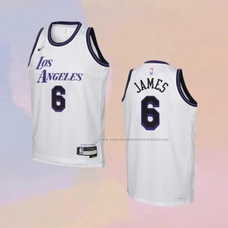 Camiseta Nino Los Angeles Lakers LeBron James NO 6 Ciudad 2022-23 Blanco